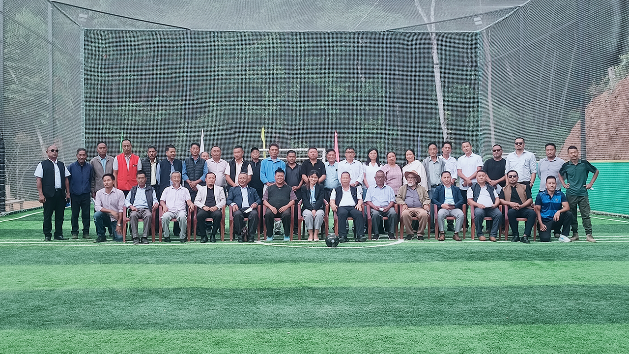 Kudecho Khamo and others during the inauguration of the Futsal Court at Chetheba on Saturday