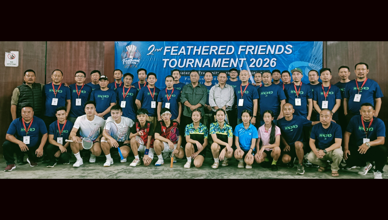 Khriehu Liezietsu along with finalists and members of Feathered Friends Club on October10) evening at T Khel Indoor Stadium. (Photo courtesy: Max Menuose-O)